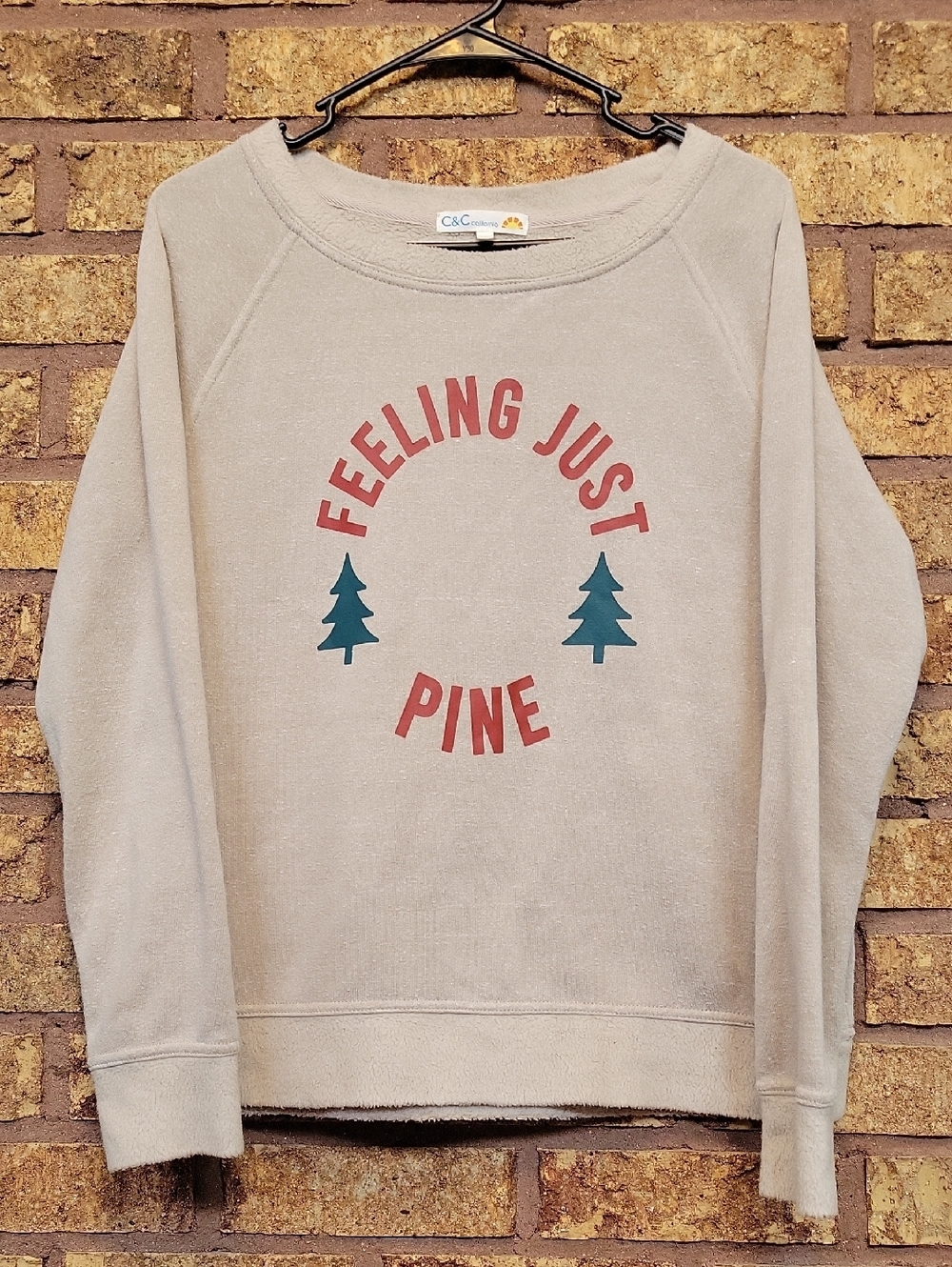 C&C California "Feeling Just Pine" Crew Neck Sweatshirt Tan Size Medium Cozy